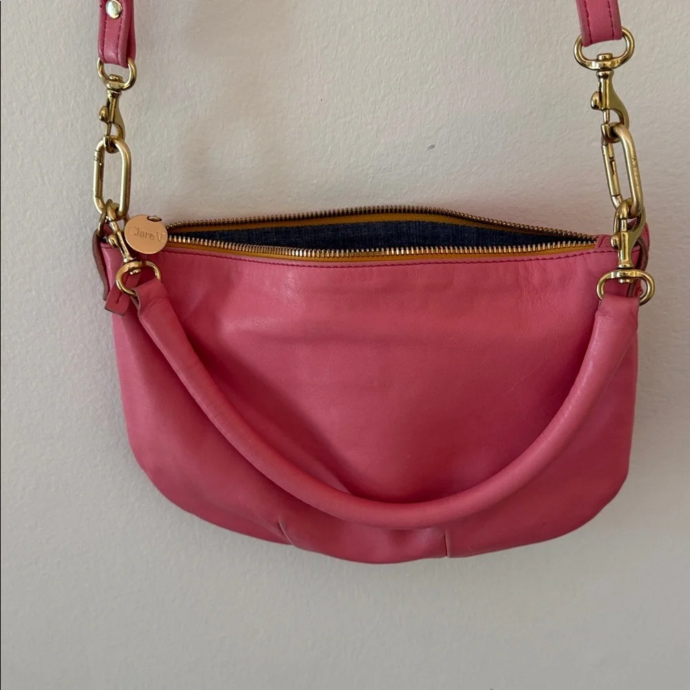 Clare V Petit Moyen - Pink Leather Crossbody Bag with Gold Hardware - Picture 3 of 8